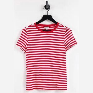 NWT - Monki Simba Organic Cotton Striped T-Shirt - Red & White - Size X-Small